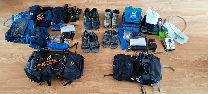 preparing for a multi-day trek
